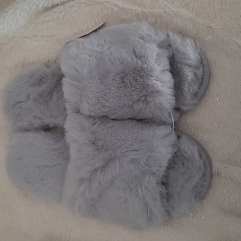 27. LC Conrad grey Faux fur slide slippers - Picture 3 of 7